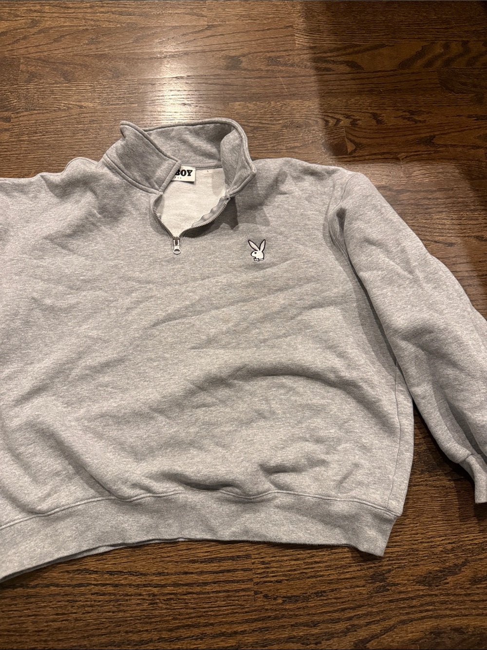 PLAYBOY Light Gray Half-Zip Pullover Sweatshirt - woman’s large cropped pacsun